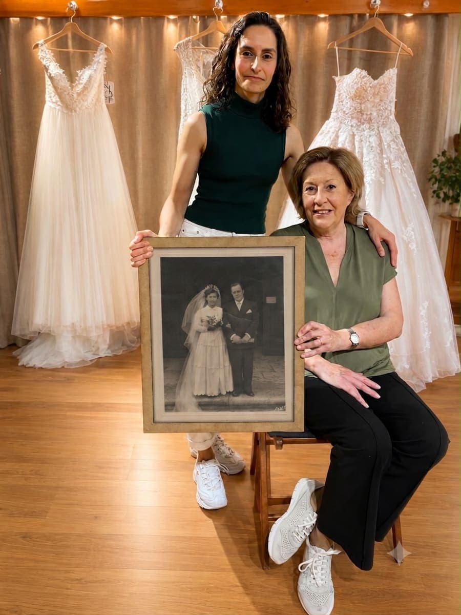 Duas gerações da família Simões no atelier Nelita Noivas